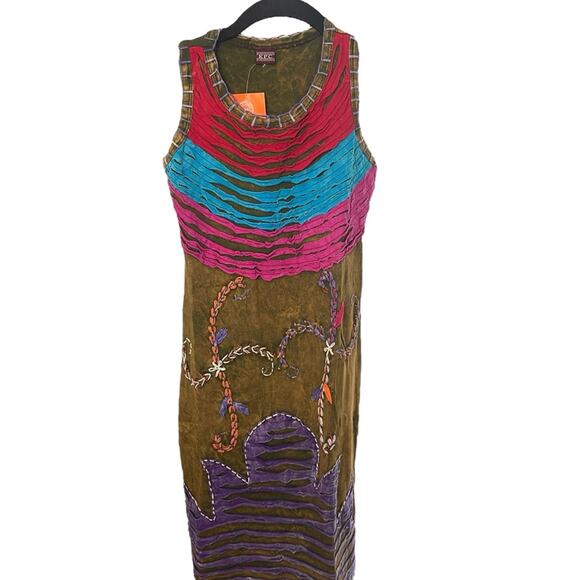 KPC 100% Cotton Embroidered 90's Y2K Patchwork Dress, Boho Hippie Free Spirit M - Picture 1 of 7